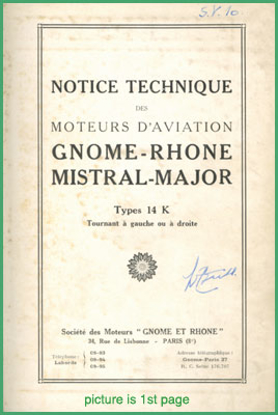 Picture of Notice Technique des Moteurs d'Aviation Gnome-Rhone, Mistral-Major types 14 K Tournant gauche et à droite