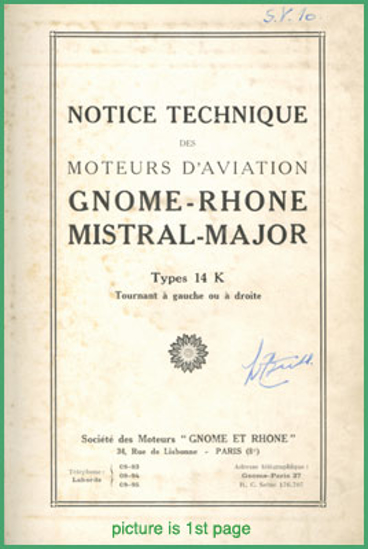 Image de Notice Technique des Moteurs d'Aviation Gnome-Rhone, Mistral-Major types 14 K Tournant gauche et à droite