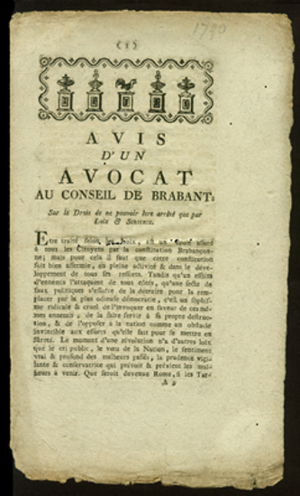 Afbeeldingen van Avis d'un avocat au conseil de Brabant. 10 Avril 1790