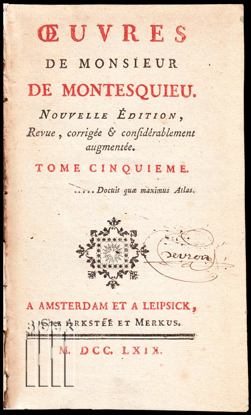 Afbeeldingen van Oeuvres de Monsieur de Montesquieu. Tome cinquieme, contenant. Les Lettres Persanes. Augmentée de douze Lettres. 