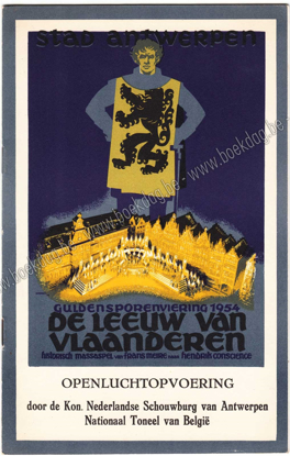 Afbeeldingen van Stad Antwerpen. Guldensporenherdenking 1954. Openluchtopvoering van De Leeuw van Vlaanderen